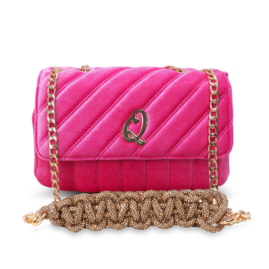 L.Marie Velvet Stoned Shoulder Bag-Pink