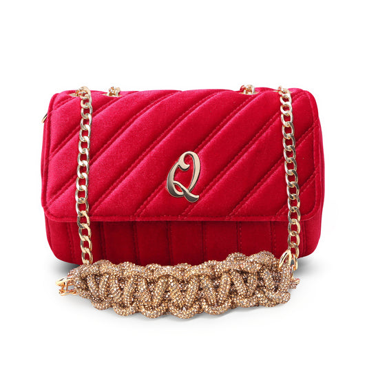 L.Marie Velvet Stoned Shoulder Bag-Red